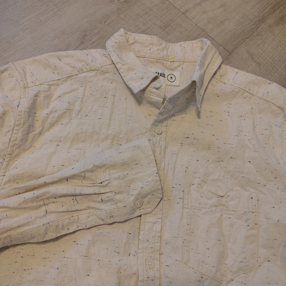 Line of Trade Mens‎ Cream Flecked Nep Long Sleeve Button Down Shirt Size M